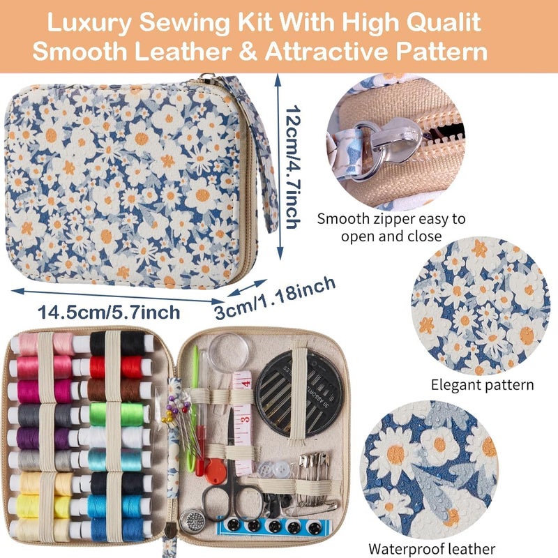Bobode Daisy Sewing Kit Printing Sewing Kit,Professional Sewing Supplies for Adults, Zipper Sewing Needles Set, 87 PCS Travel Sewing Accessory for Emergency, Home - Image 3